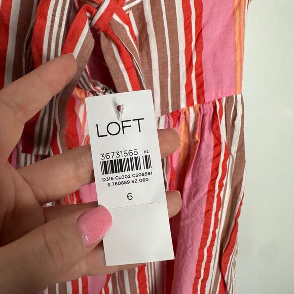 LOFT Women’s Cotton Striped Cross Back Maxi Dress in Pink Zinnia size 6 NWT - Picture 10 of 10